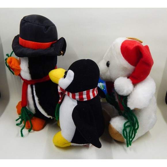 Fun World Christmas Penguin and Bear Plush Lot of 3 MerryBrite Stuffed Animals - Picture 2 of 9